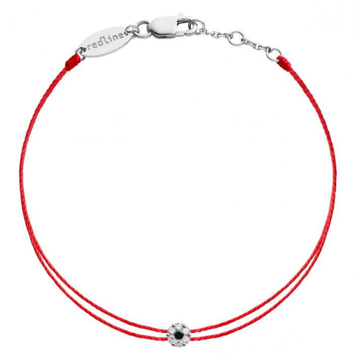 Twin Strings Bracelet For Women with 0.06ct Round Black Diamond in White Gold Cluster Setting - Redline - 0++