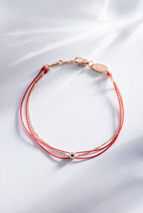 Pulsera de cadena y dos hilos en oro rosa con diamantes blancos y negro de 0,06 ct - Redline - 0++