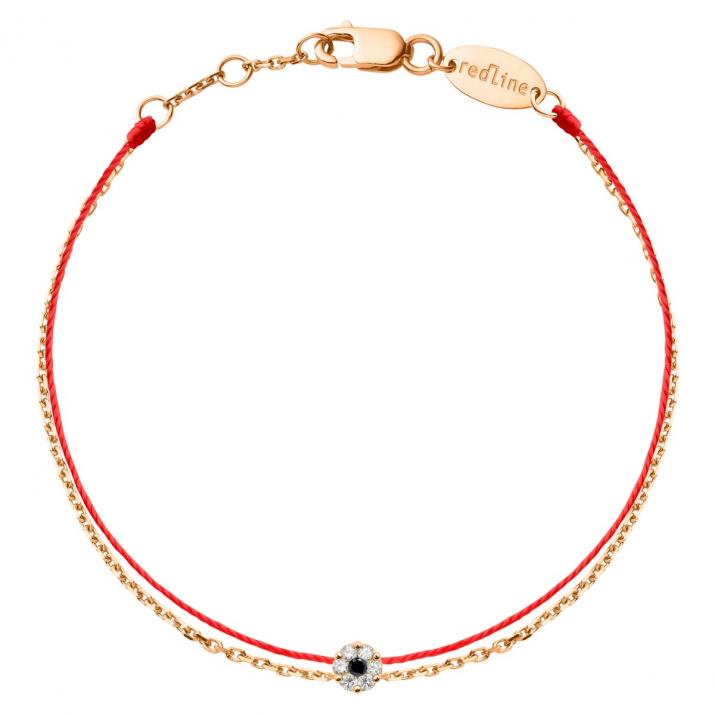 Pulsera de mitad hilo, mitad cadena en oro rosa con diamantes blancos y negro de 0,06 ct - Redline - 0++