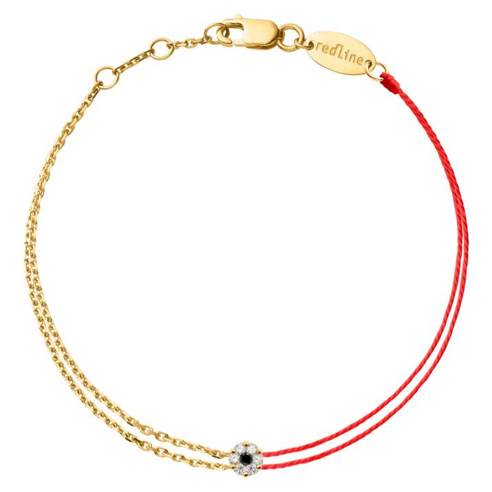 String and chain bracelet with white diamonds and a black diamond in yellow gold cluster style setting - Redline - 0++