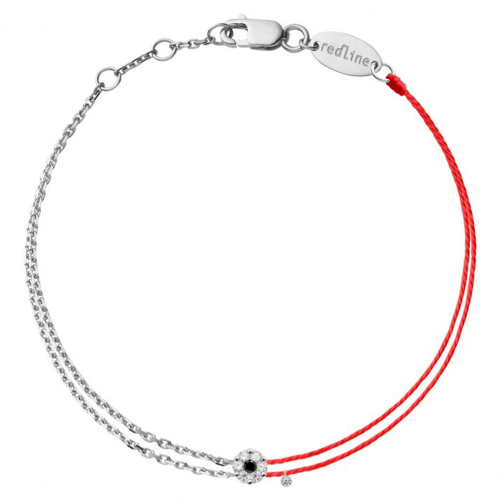 String and chain bracelet with white diamonds and a black diamond in white gold cluster style setting - Redline - 0++