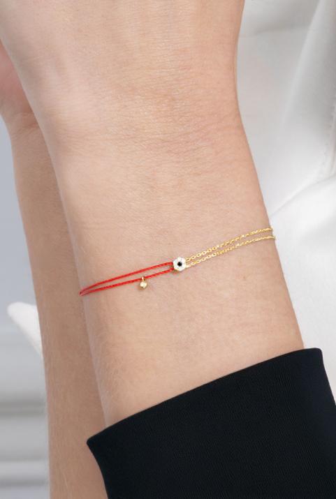 String and chain bracelet with white diamonds and a black diamond in yellow gold cluster style setting - Redline - 0++