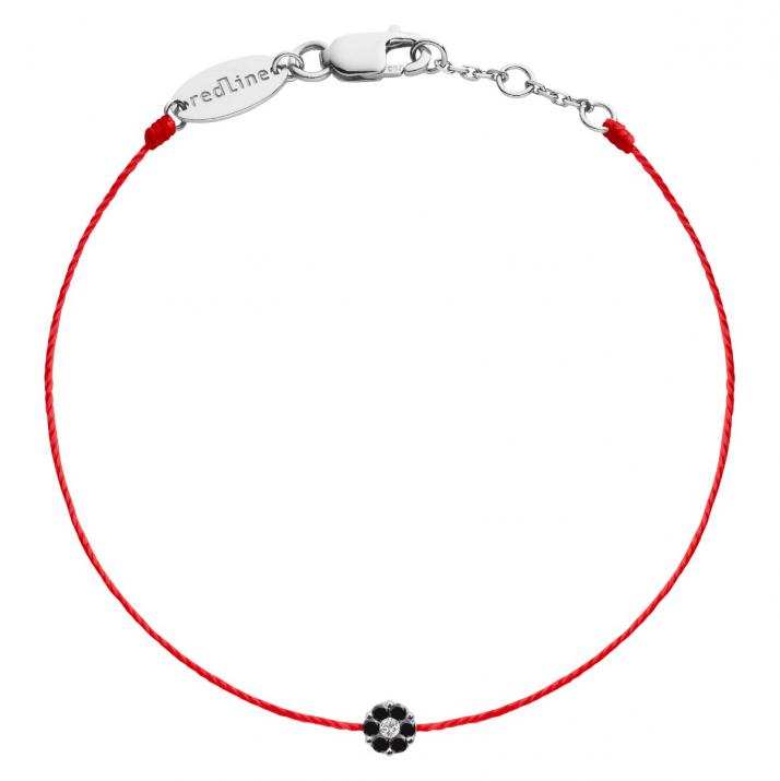 String bracelet with black diamonds and a white diamond in white gold cluster style setting - Redline