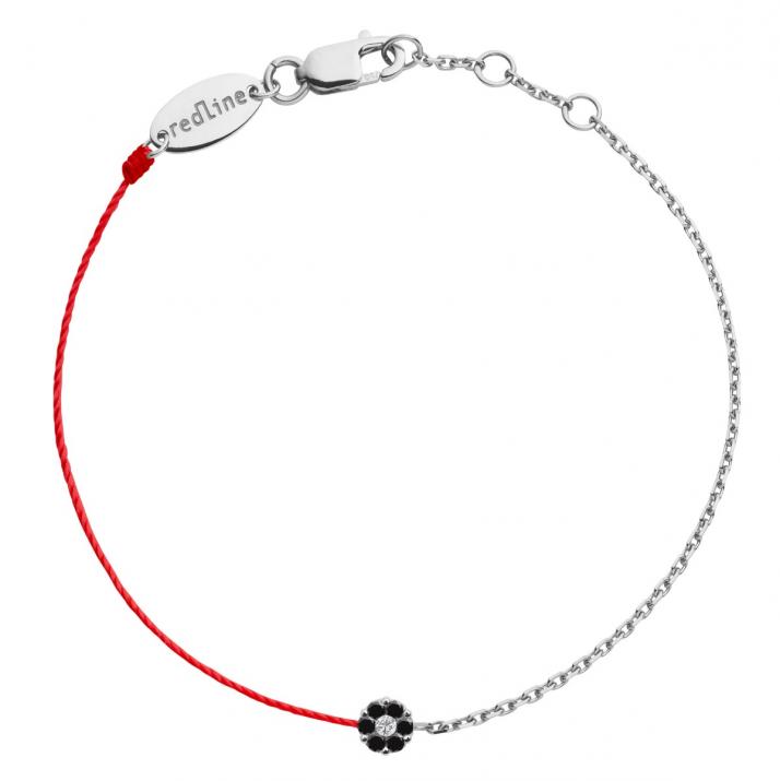 String and chain bracelet with black diamonds and a white diamond in white gold cluster style setting - Redline - 0++