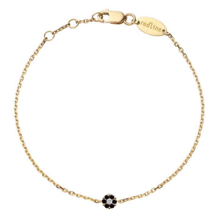 Chain bracelet with black diamonds and a white diamond in yellow gold cluster style setting - Redline - 0++