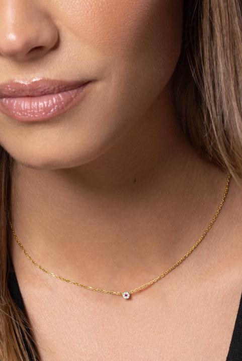 Chain Necklace For Women with 0.05ct Round Diamond in Yellow Gold Cluster Setting - Redline - 0++