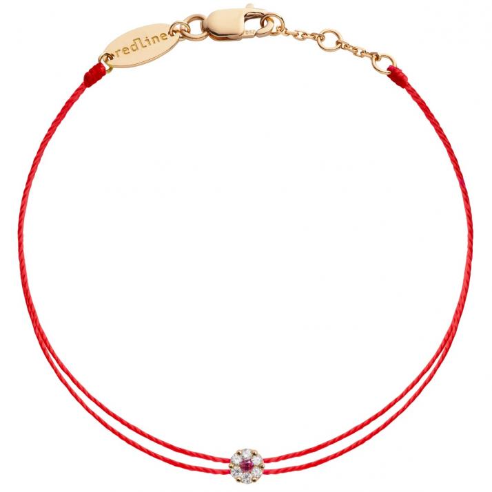 Twin Strings Bracelet For Women with 0.05ct Round Diamond and Rose Sapphire in Rose Gold Cluster Setting - Redline - 0++