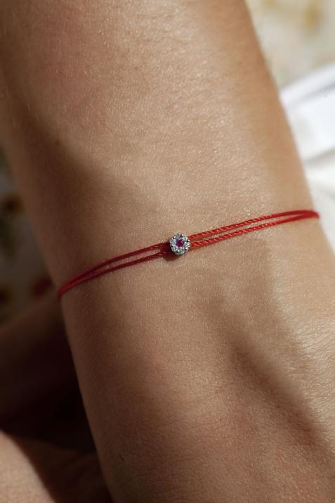 Twin Strings Bracelet For Women with 0.05ct Round Diamond and Rose Sapphire in Black Gold Cluster Setting - Redline - 0++