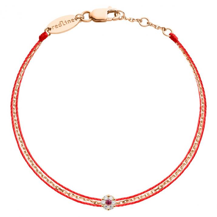 Pulsera de cadena y dos hilos en oro rosa con diamantes de 0,05 ct y zafiro rosa - Redline