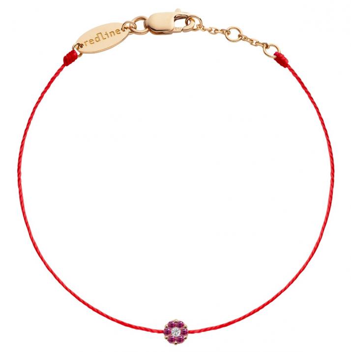 String bracelet with pink sapphires and a white diamond in rose gold cluster style setting - Redline - 0++
