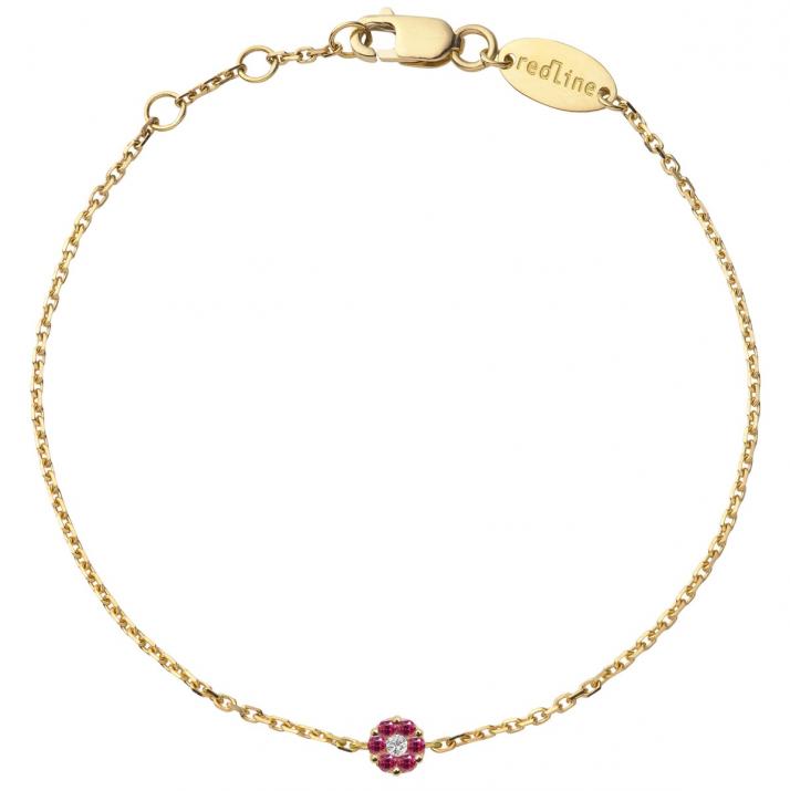Chain Bracelet For Women with 0.01ct Round Diamond and Rose Sapphire in Yellow Gold Cluster Setting - Redline - 0++