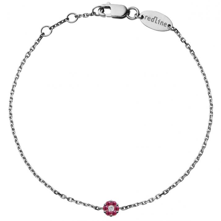 Chain Bracelet For Women with 0.01ct Round Diamond and Rose Sapphire in Black Gold Cluster Setting - Redline