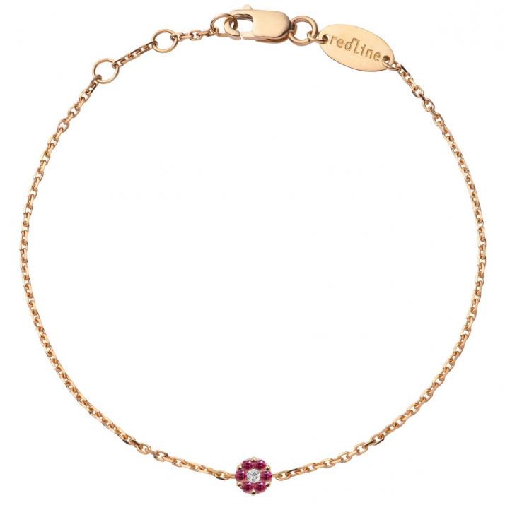 Chain bracelet with pink sapphires and a white diamond in rose gold cluster style setting - Redline - 0++