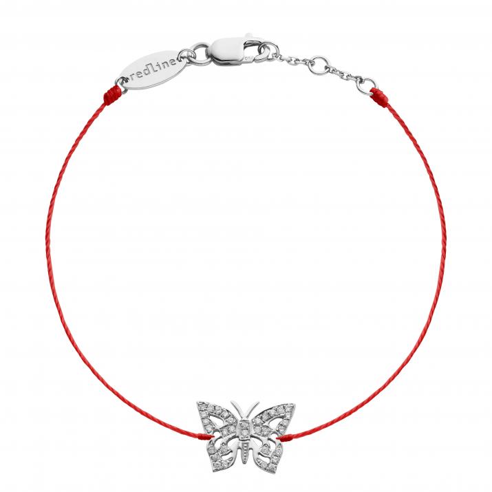 String bracelet with diamond-paved butterfly in white gold - Redline - 0++