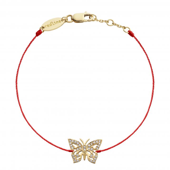 String bracelet with diamond-paved butterfly in yellow gold - Redline - 0++