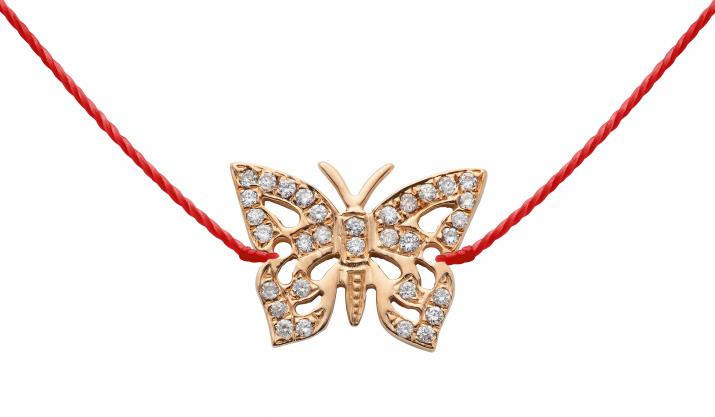 String necklace with diamond-paved butterfly in rose gold - Redline - 0++