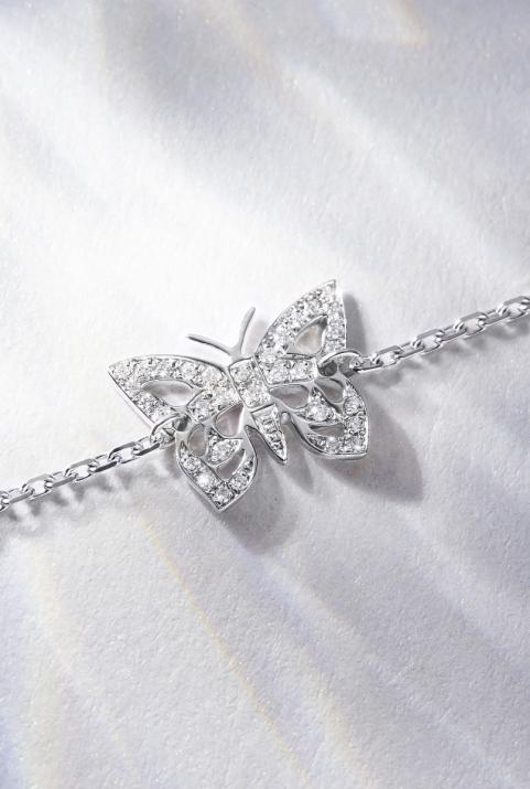 White gold chain bracelet with diamond-paved butterfly - Redline - 0++