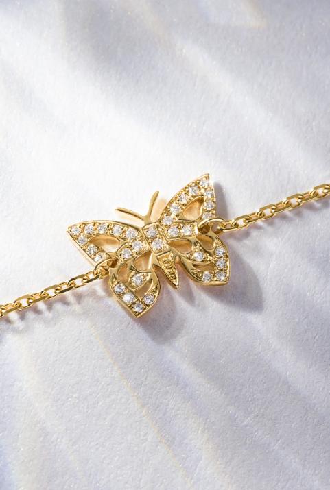 Yellow gold chain bracelet with diamond-paved butterfly - Redline - 0++