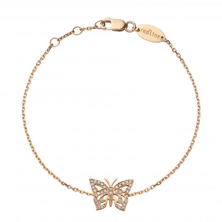 Rose gold chain bracelet with diamond-paved butterfly - Redline - 0++