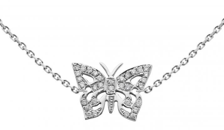 White gold chain necklace with diamond-paved butterfly - Redline