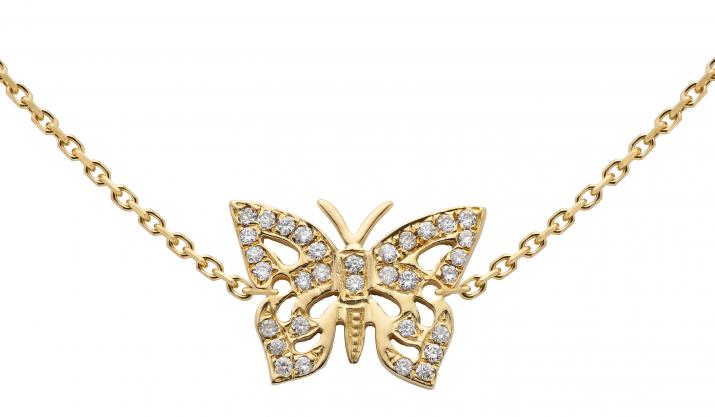 Yellow gold chain necklace with diamond-paved butterfly - Redline