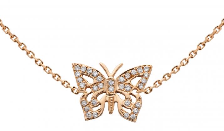 Rose gold chain necklace with diamond-paved butterfly - Redline