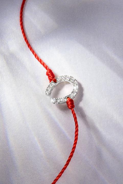 Pulsera en hilo con herradura en diamantes en oro blanco - Redline - 0++