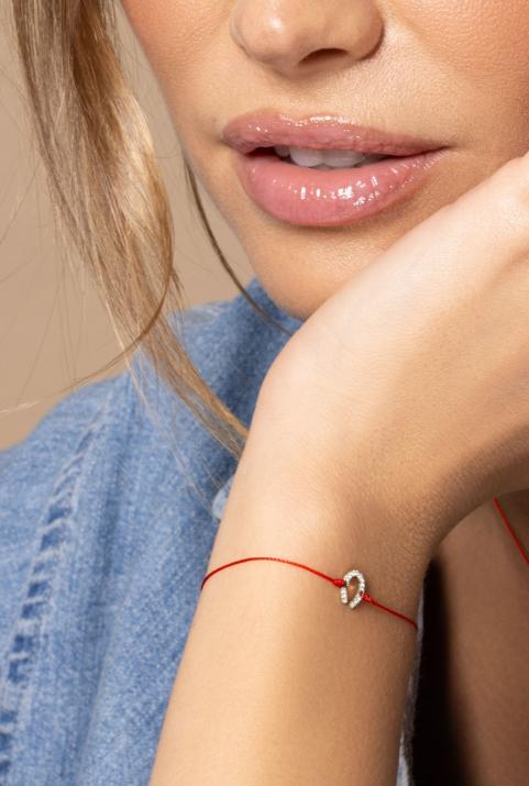 Pulsera en hilo con herradura en diamantes en oro blanco - Redline - 0++