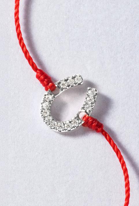 Pulsera en hilo con herradura en diamantes en oro blanco - Redline - 0++
