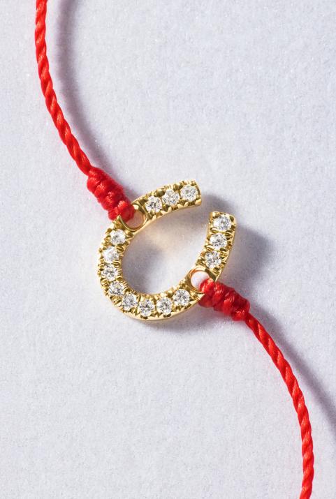 Pulsera en hilo con herradura en diamantes en oro amarillo - Redline - 0++