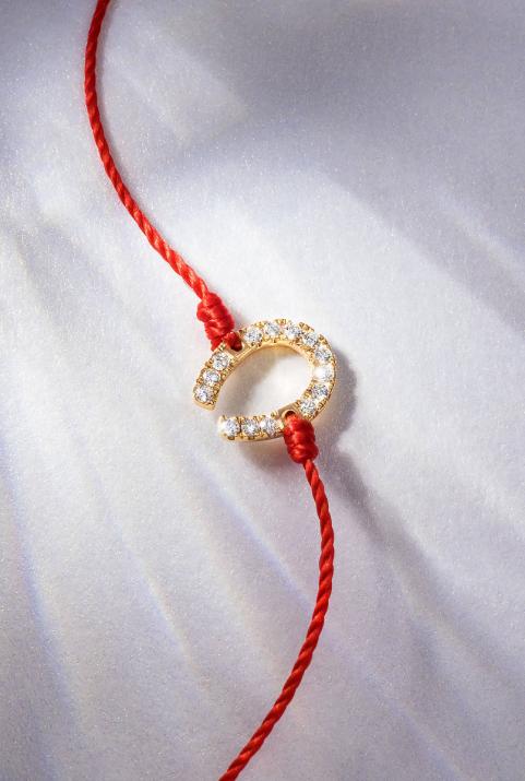 Pulsera en hilo con herradura en diamantes en oro rosa - Redline - 0++
