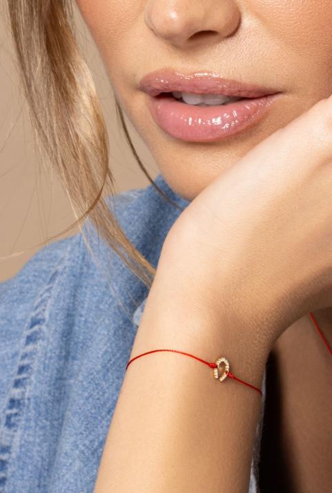 Pulsera en hilo con herradura en diamantes en oro rosa - Redline - 0++