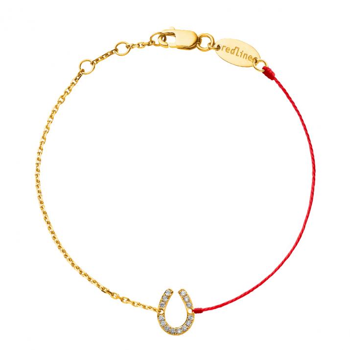 Pulsera Media Cadena Medio Hilo Fer A Cheval Pavé Oro Amarillo - Redline
