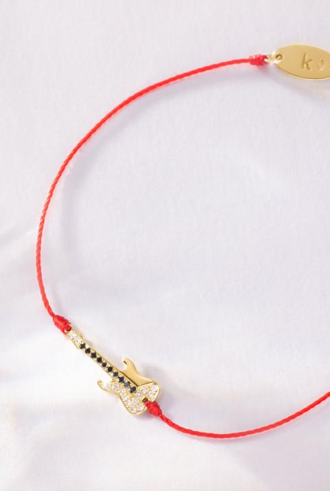String bracelet with black and white diamond-paved guitar in yellow gold - Redline - 0++