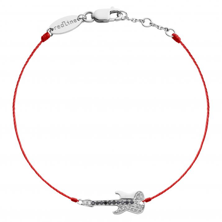 String bracelet with black and white diamond-paved guitar in white gold - Redline - 0++