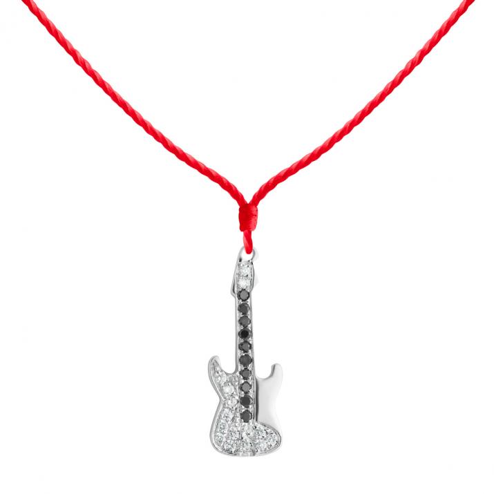 String necklace with black and white diamond-paved guitar in white gold - Redline - 0++