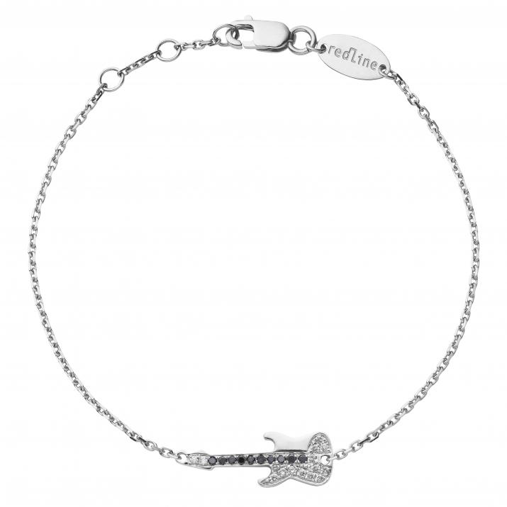 White gold chain bracelet with black and white diamond-paved guitar - Redline