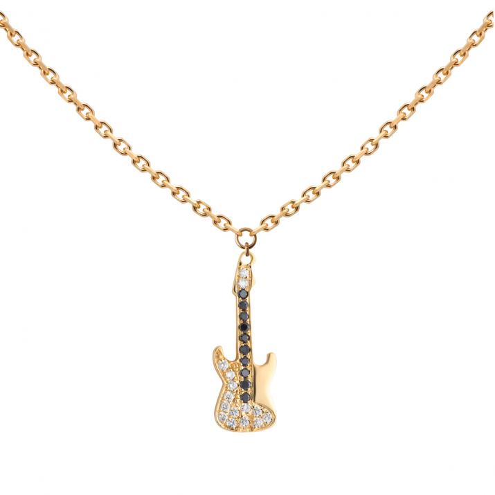 Yellow gold chain necklace with black and white diamond-paved guitar - Redline
