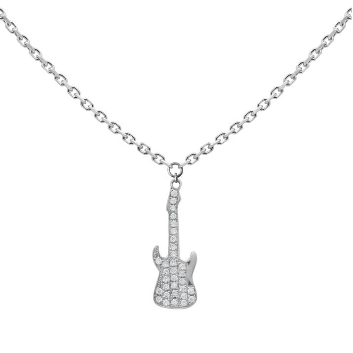 White gold chain necklace with diamond-paved guitar - Redline