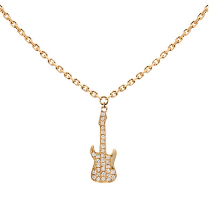 Yellow gold chain necklace with diamond-paved guitar - Redline