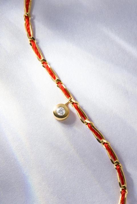 Pulsera entrelazada en oro amarillo con hilo y diamante - Redline - 0++