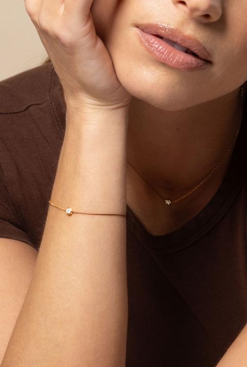 Pulsera hilo y cadena con diamante de 0.10ct en oro rosa - Redline - 0++