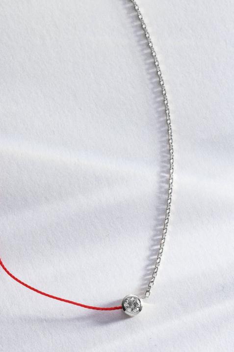 Collar en hilo y cadena con diamante 0.20ct en oro blanco - Redline - 0++