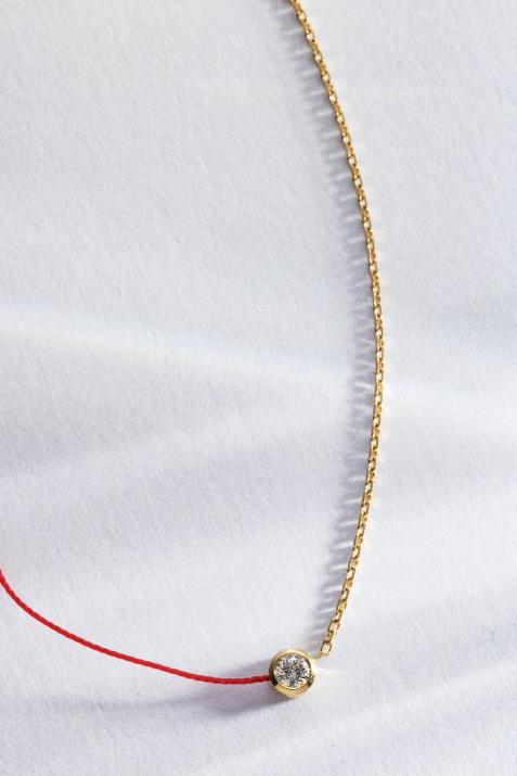 Collar en hilo y cadena con diamante 0.20ct en oro amarillo - Redline - 0++