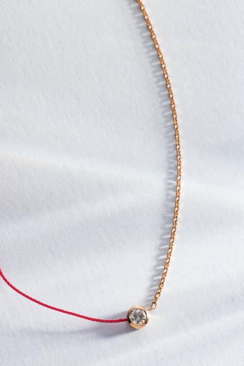 Collar en hilo y cadena con diamante 0.20ct en oro rosa - Redline - 0++