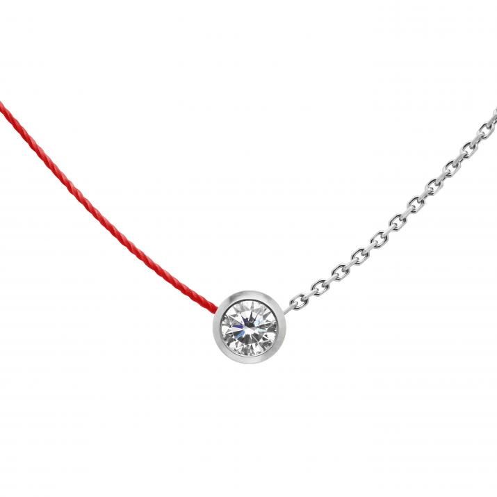 Collar en hilo y cadena con diamante 0.20ct en oro blanco - Redline - 0++