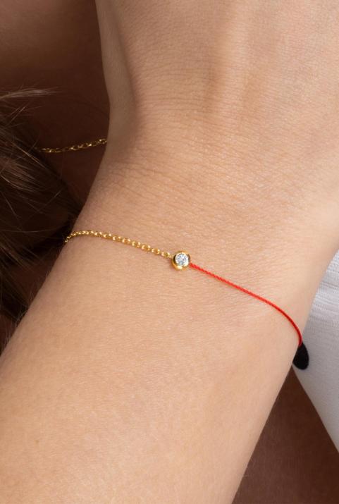 Pulsera hilo y cadena con diamante de 0.10ct en oro amarillo - Redline - 0++