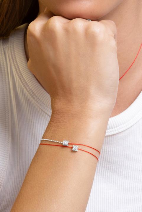 Pulsera de cuerda para mujeres con 0.10ct de diamantes redondos en engaste de oro blanco - Redline - 0++