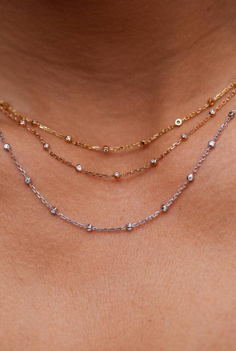 Chain Necklace For Women with 0.481ct Round Diamond in Yellow Gold Bezel Setting - Redline - 0++