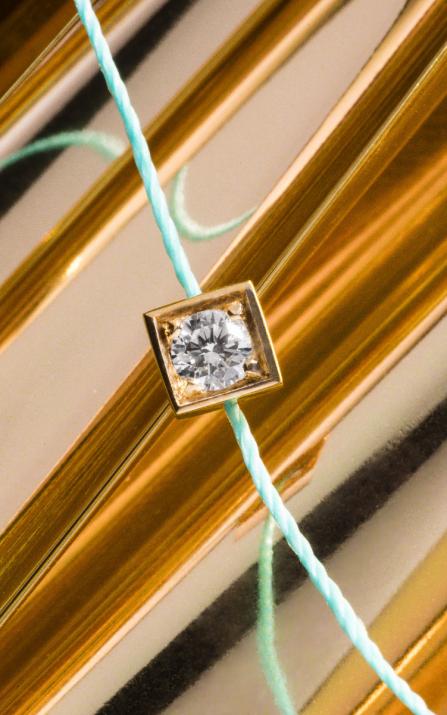 Pulsera de cuerda para mujeres con diamante redondo de 0.10ct en engaste de oro amarillo - Redline - 0++